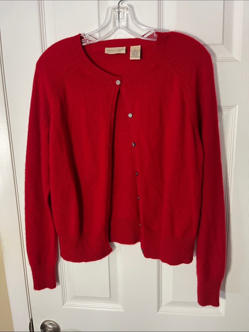 VTG Apostrophe 100% cashmere red cardigan sweater button up